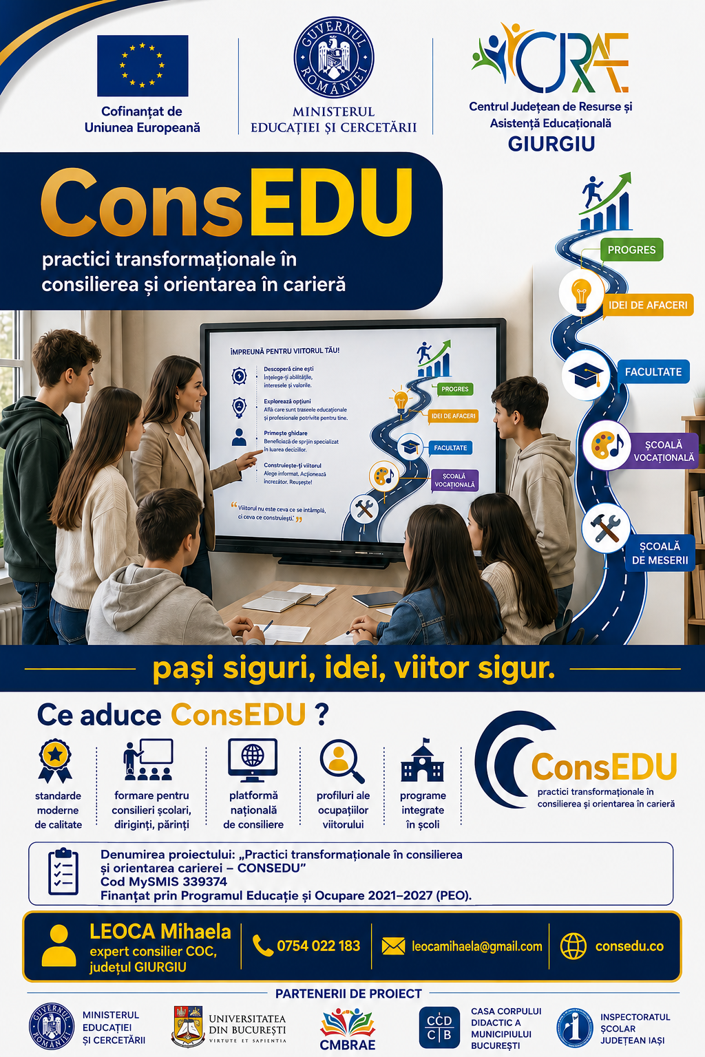 Afiș ConsEDU – practici transformaționale în consilierea și orientarea carierei
